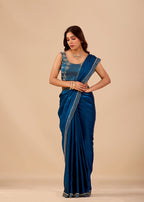 Royal Blue Organza Saree with Stone Work Border & Designer Embellished Blouse
