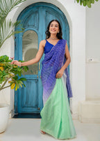 Royal Blue Green Kota Silk Saree Outdoor Styled Look - Festive Wear Saree