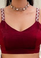 Purple Italian Silk Saree Blouse Close Up - Embroidery Design