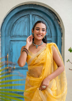 Yellow Tissue Silk Saree Standing Pose - Festive Wear Saree