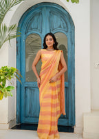 Orange Organza Saree Draped Look - Leheriya Stripes Detail