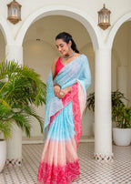 Traditional Teal Saree with Elegant Border
