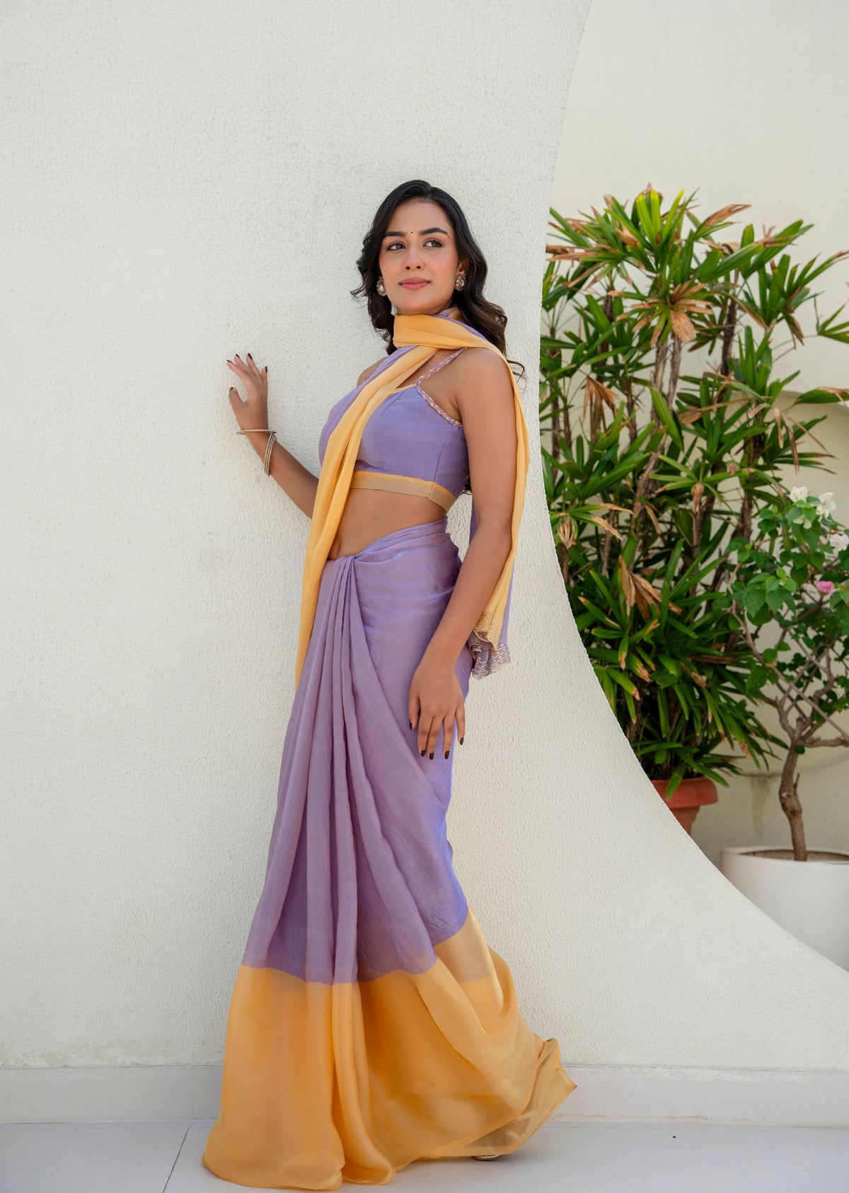 Lavender Organza Saree Standing Look - Festive Wear Saree
