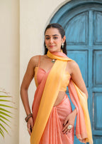 Peach Orange Organza Saree Draped Look - Festive Wear Saree