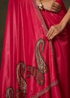 Pink Satin Silk Saree With Paisley Embellished Motifs And Border