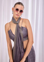 Purple Italian Silk Saree With Diamond Pattern Border And Bead Motifs