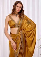 Yellow Italian Silk Saree With Diamond Pattern Border And Bead Motifs