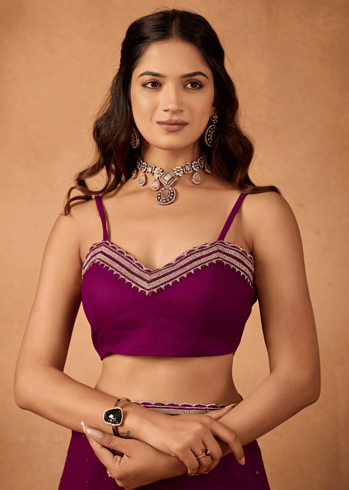 Purple Chiffon Saree With Matching Blouse - Party Wear Look