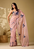 pink bow print saree full front pose