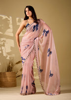 pink bow print saree full front pose