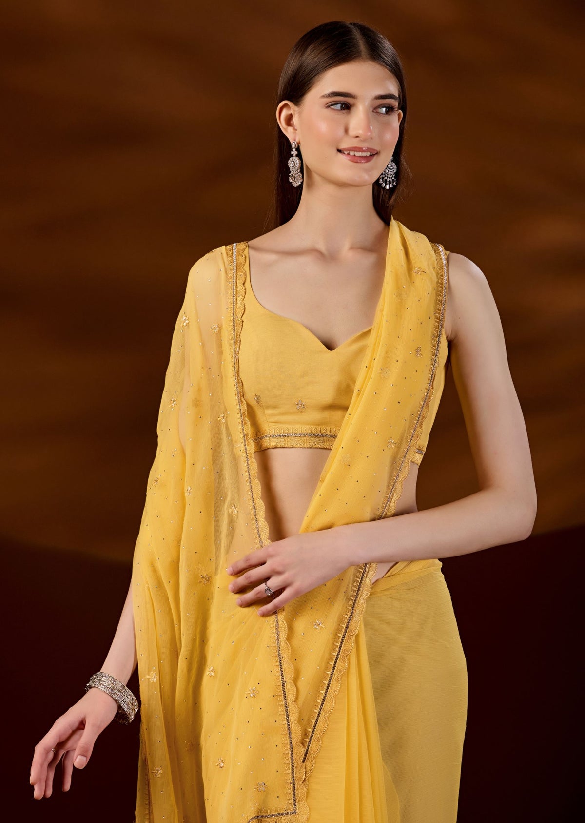 Yellow Chiffon Saree Side View - Festive Wear Saree