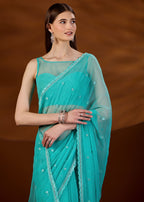 Firozi Chiffon Saree Side View - Festive Wear Saree