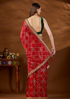 Red Art Silk Saree Draped Look - Zari Elephant Motif Detail