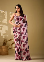 pink heart print saree full front pose