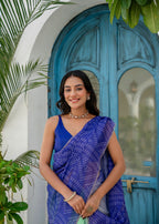 Royal Blue Green Kota Silk Saree Standing Pose - Festive Wear Saree
