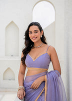 Lavender Organza Saree Close Up Pose - Party Wear Saree