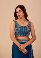 Royal Blue Organza Saree with Stone Work Border & Designer Embellished Blouse