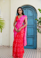 Rani Pink Kota Silk Saree Front Pose - Bandhani Print Saree