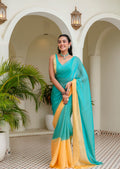Sky Blue Soft Organza Saree With Contrast Border - Front Look | Buy Online Ethnic9