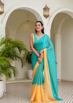 Sky Blue Soft Organza Saree With Contrast Border - Front Look | Buy Online Ethnic9