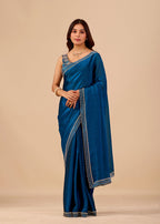 Royal Blue Organza Saree with Stone Work Border & Designer Embellished Blouse