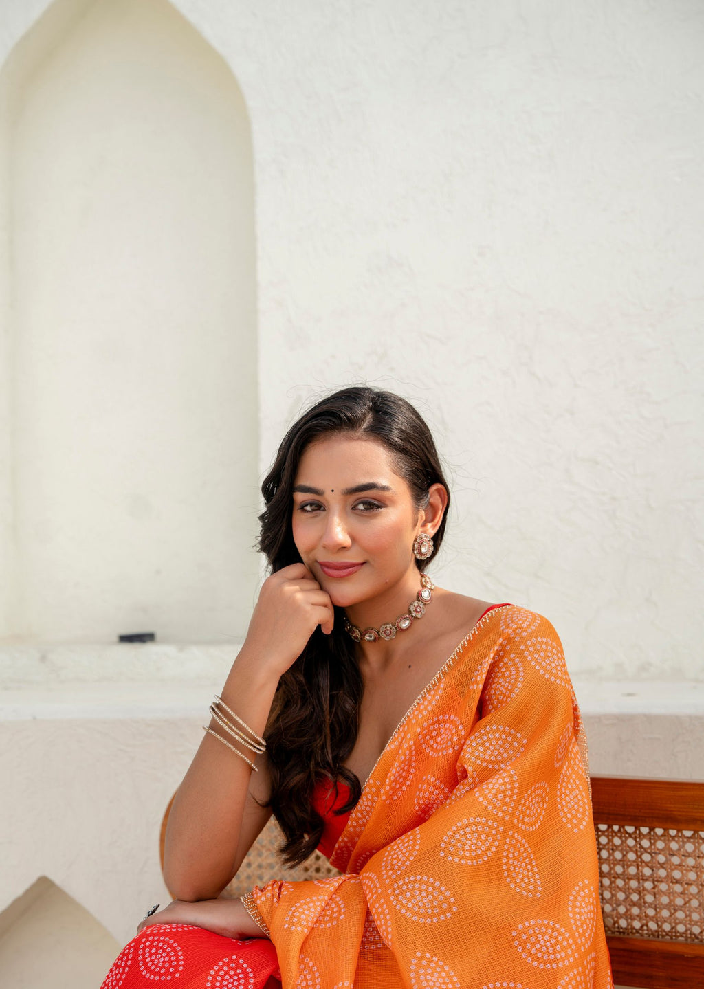 Orange Kota Silk Saree Front Pose - Casual Wear Saree