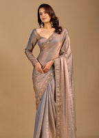 Metallic Grey Organza Saree with Stone Work Border