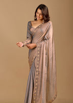 Metallic Grey Organza Saree with Stone Work Border