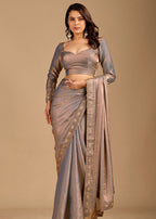 Metallic Grey Organza Saree with Stone Work Border