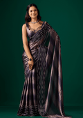 Blue Italian Silk Saree With Wavy Diamond Work - Front Look | Buy Online Ethnic9