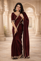 Marun zari work soft tissue silk saree