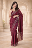 Wine stone work crunchy saree