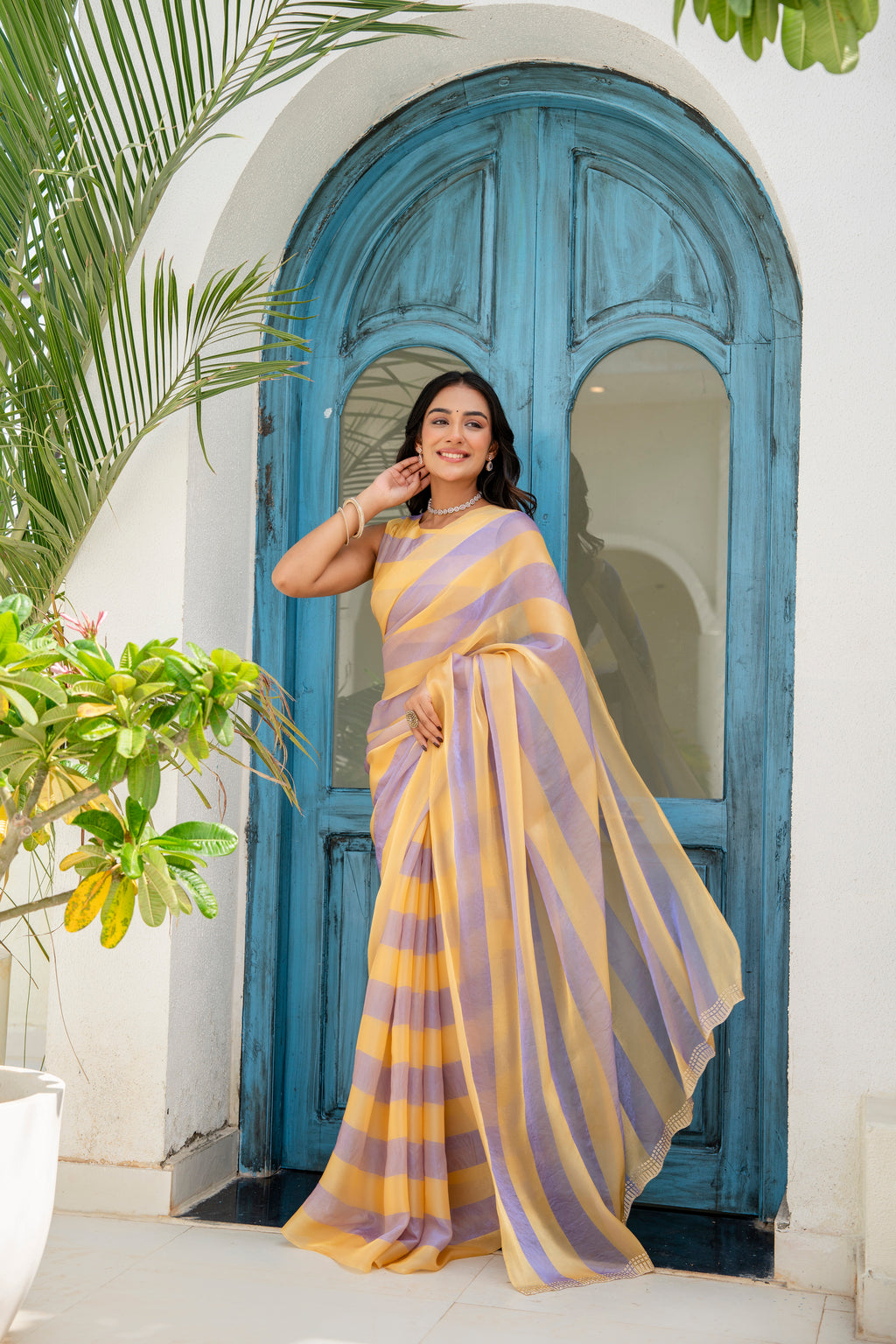 Purple Organza Saree Outdoor Styled Look - Festive Wear Saree