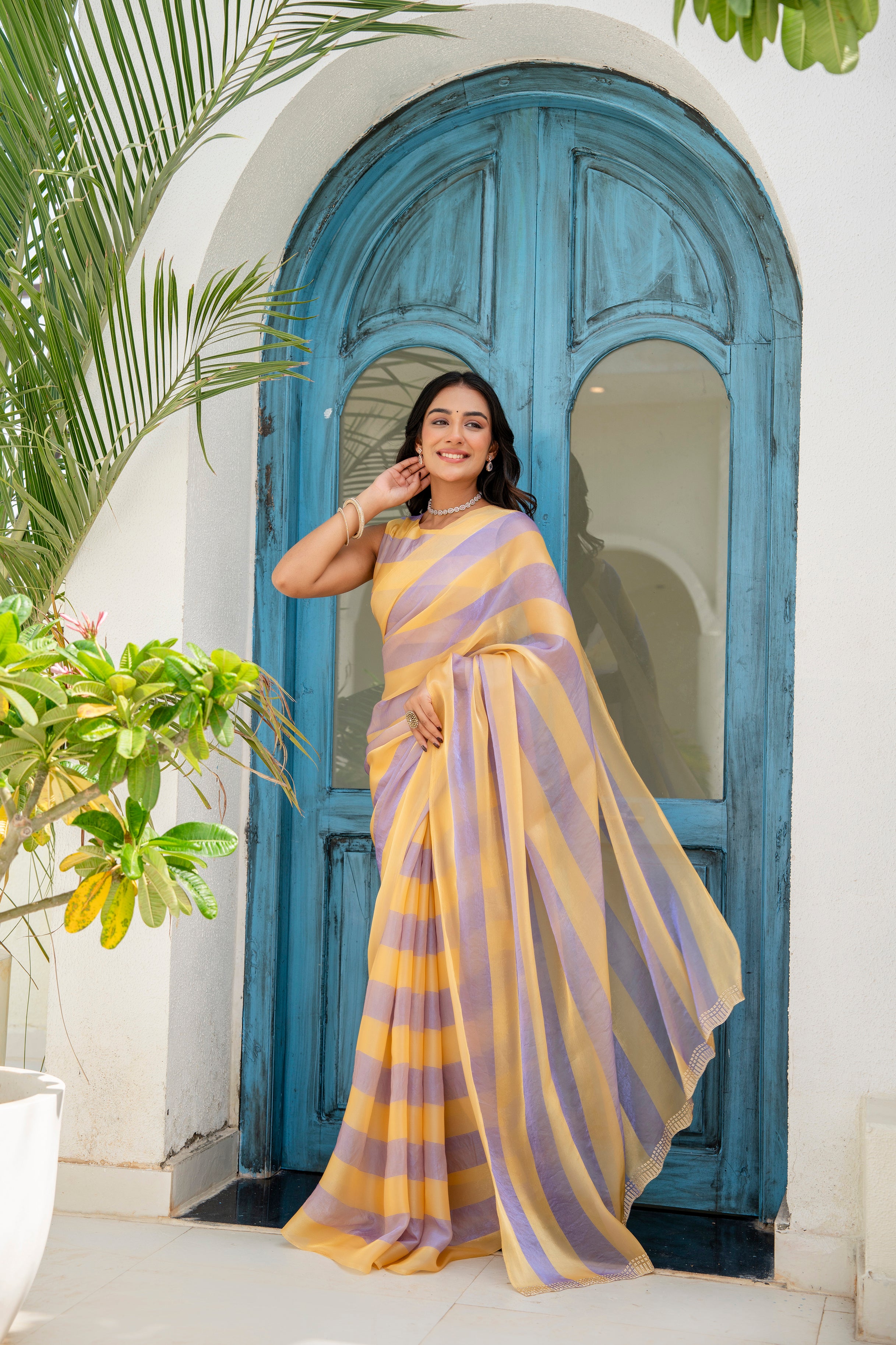 Purple Organza Saree Outdoor Styled Look - Festive Wear Saree