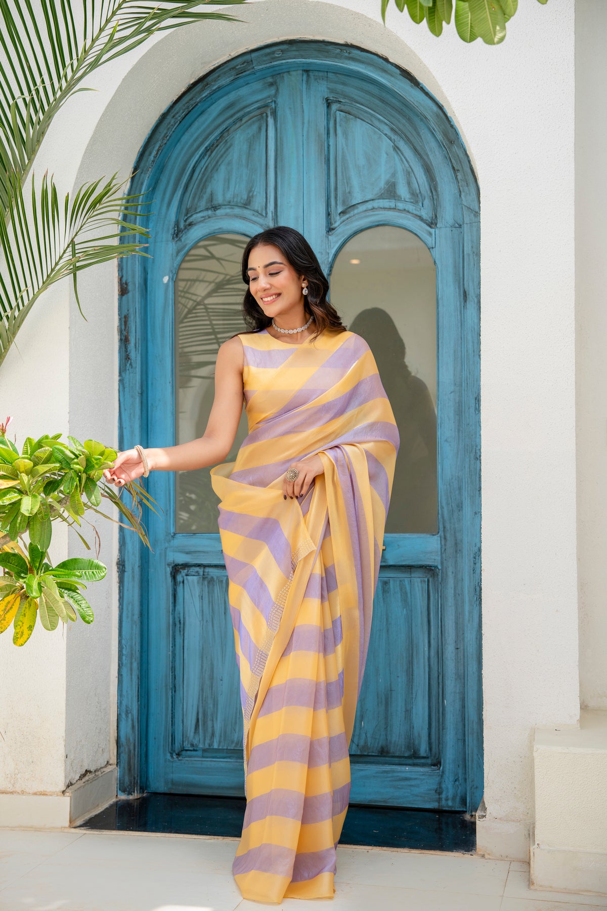 Purple Organza Saree Outdoor Look - Party Wear Saree