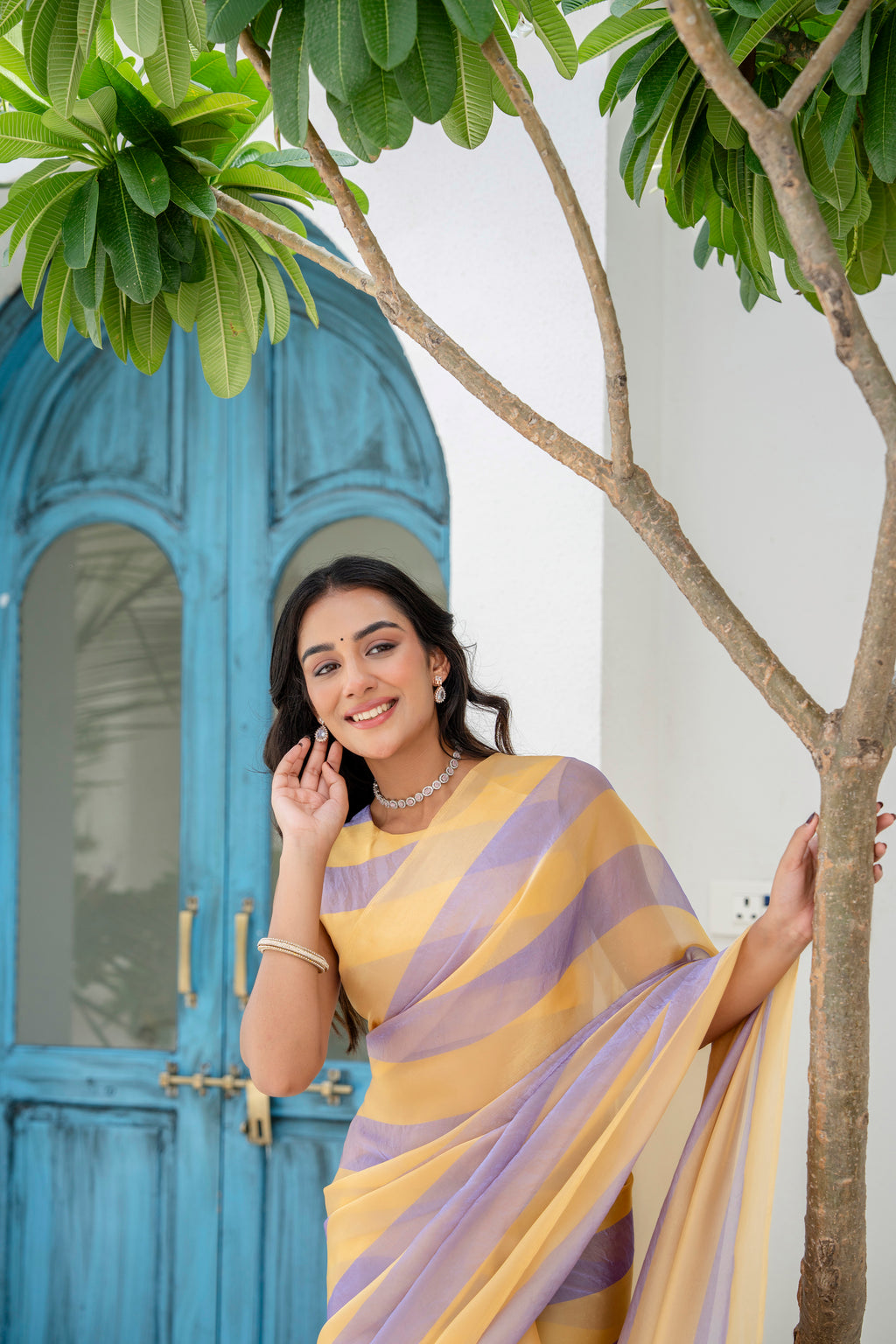 Purple Organza Saree Standing Pose - Festive Wear Saree