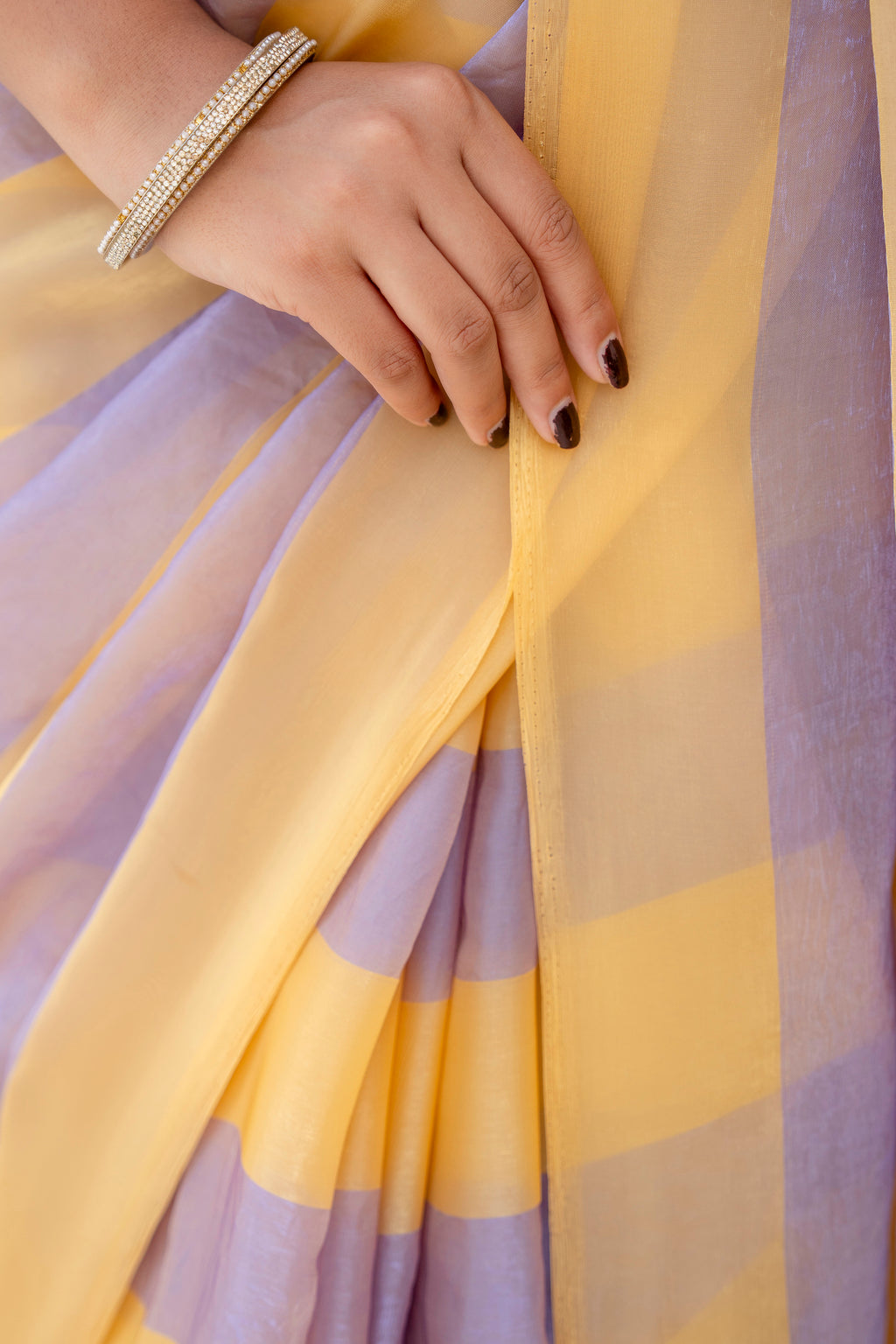Purple Organza Saree Pallu Close Up - Leheriya Design Detail