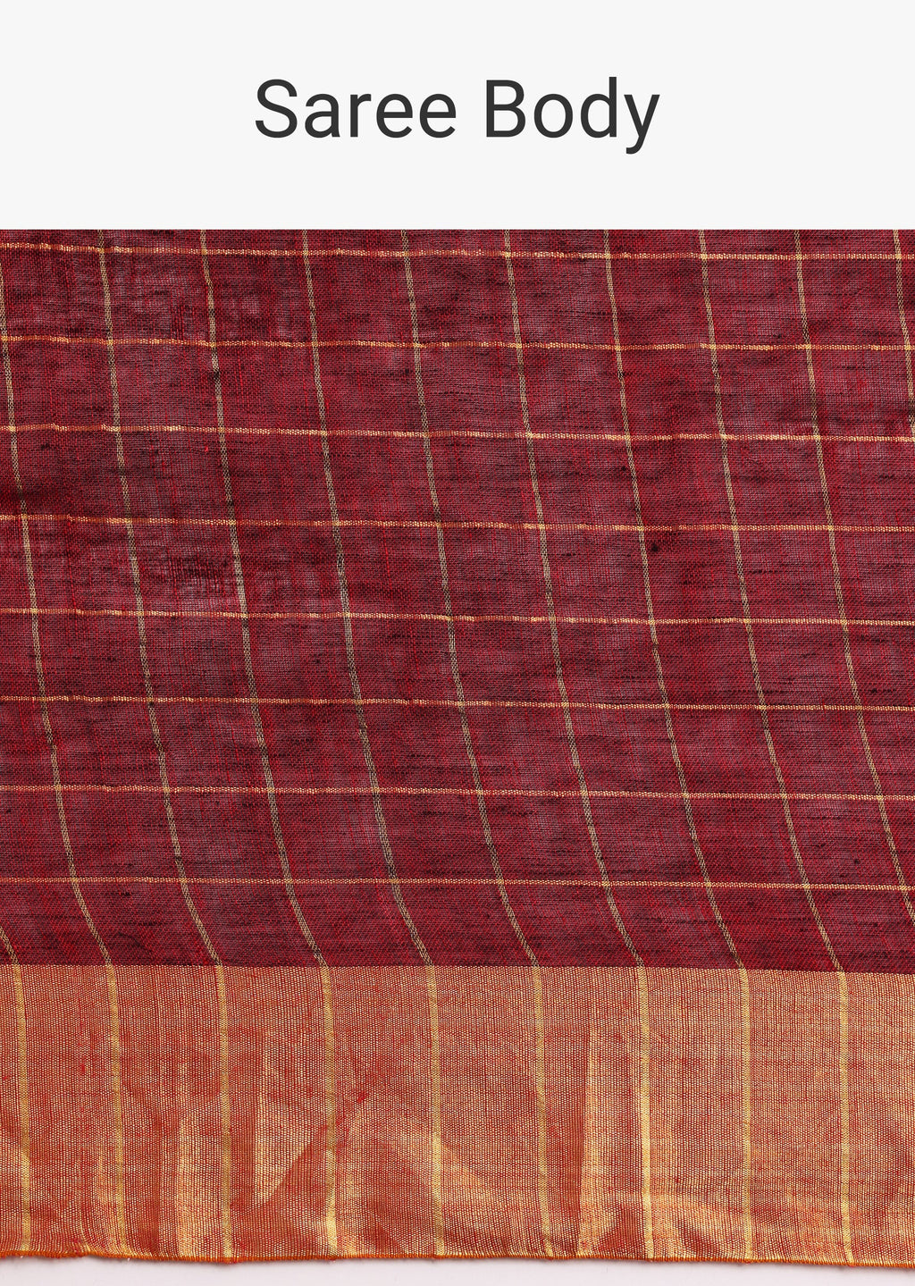 Maroon Linen Woven Saree With Zari Border And Unstitched Blouse
