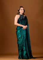 Green Organza Saree With Floral Print