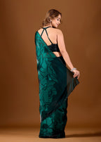 Green Organza Saree With Floral Print