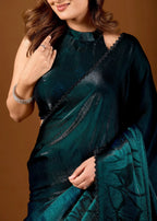 Teal Organza Saree Standing Look - Party Wear Saree