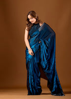 Royal Blue Organza Saree With Floral Print