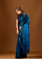 Royal Blue Organza Saree With Floral Print