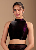Wine Organza Saree With Floral Print