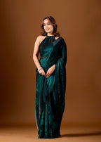 Green Organza Saree With Floral Print