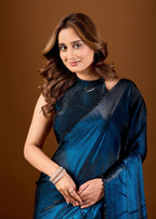 Royal Blue Organza Saree With Floral Print