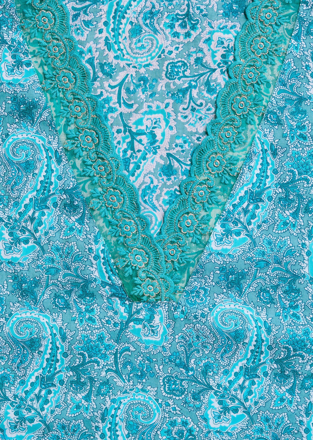 Aqua Blue Cotton Printed Unstitched Suit Set