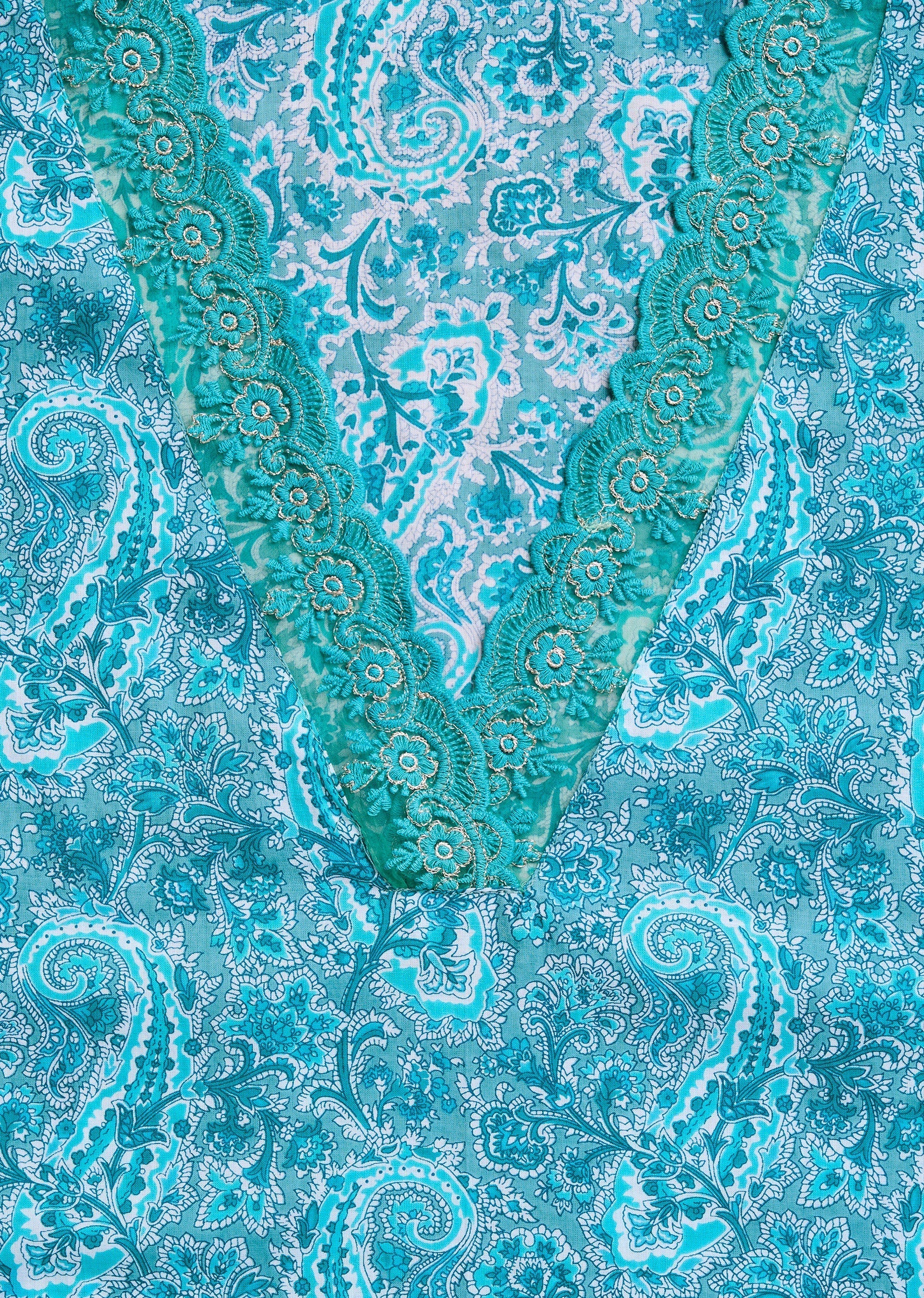 Aqua Blue Cotton Printed Unstitched Suit Set