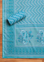 Aqua Blue Cotton Printed Unstitched Suit Set