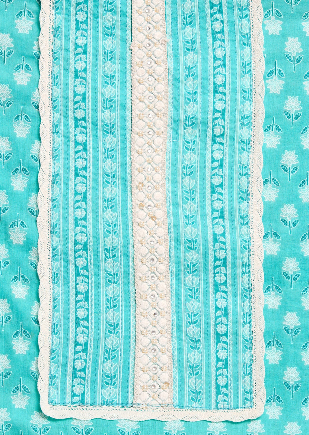 Aqua Blue Cotton Unstitched Suit With Dupatta
